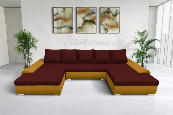 Wixy u form őszarany és ódon borvörös ágyazható ülőgarnitúra