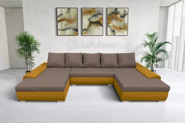 Wixy u form őszarany és pasztell taupe ágyazható ülőgarnitúra