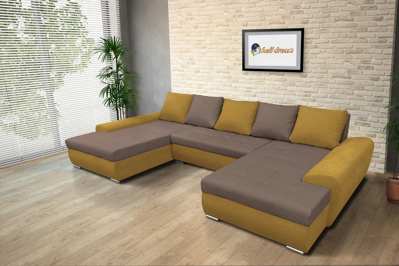 Wixy U Form őszarany és pasztell taupe ágyazható ülőgarnitúra