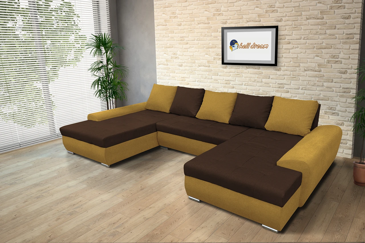 Wixy U Form őszarany és sötét mahagóni ágyazható ülőgarnitúra