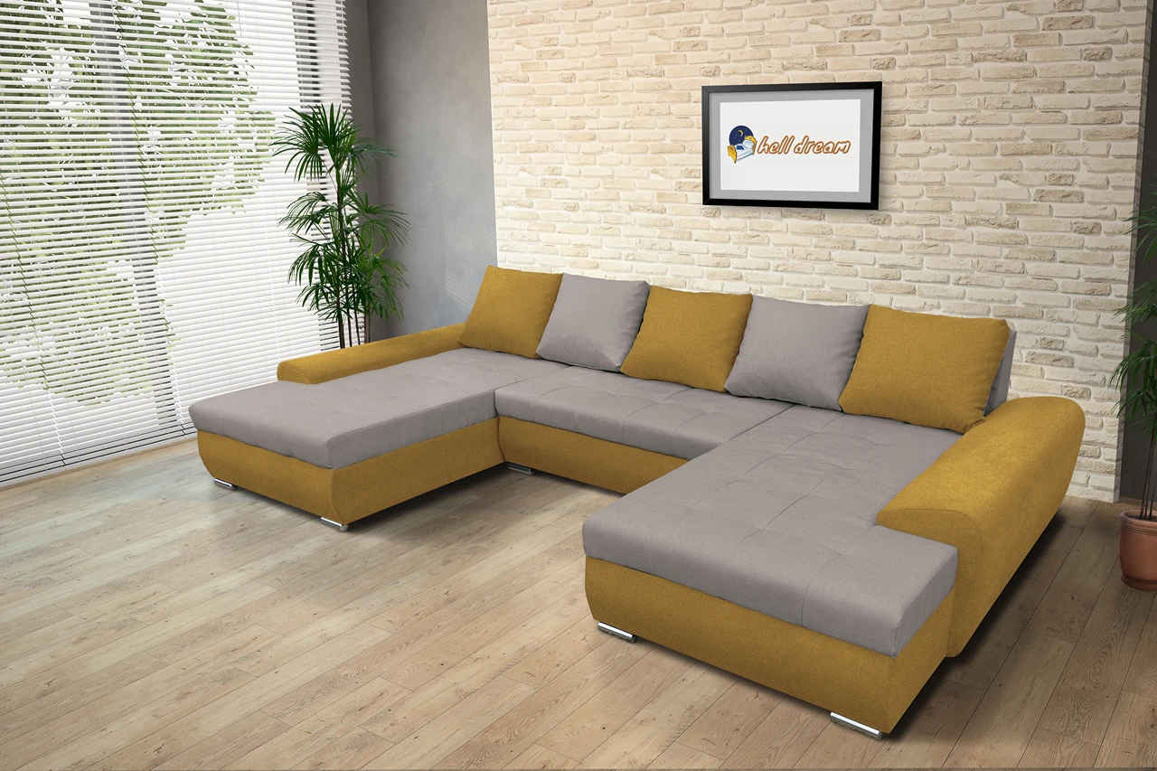 Wixy U Form őszarany és szamárszürke ágyazható ülőgarnitúra