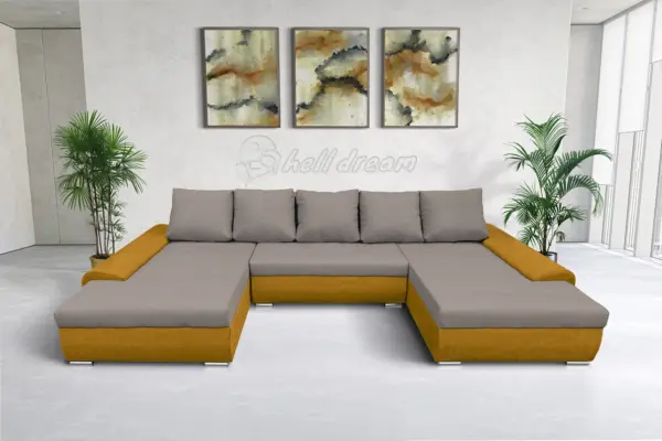 Wixy u form őszarany és szamárszürke ágyazható ülőgarnitúra