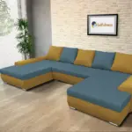 Wixy U Form őszarany és szürkés kadét ágyazható ülőgarnitúra