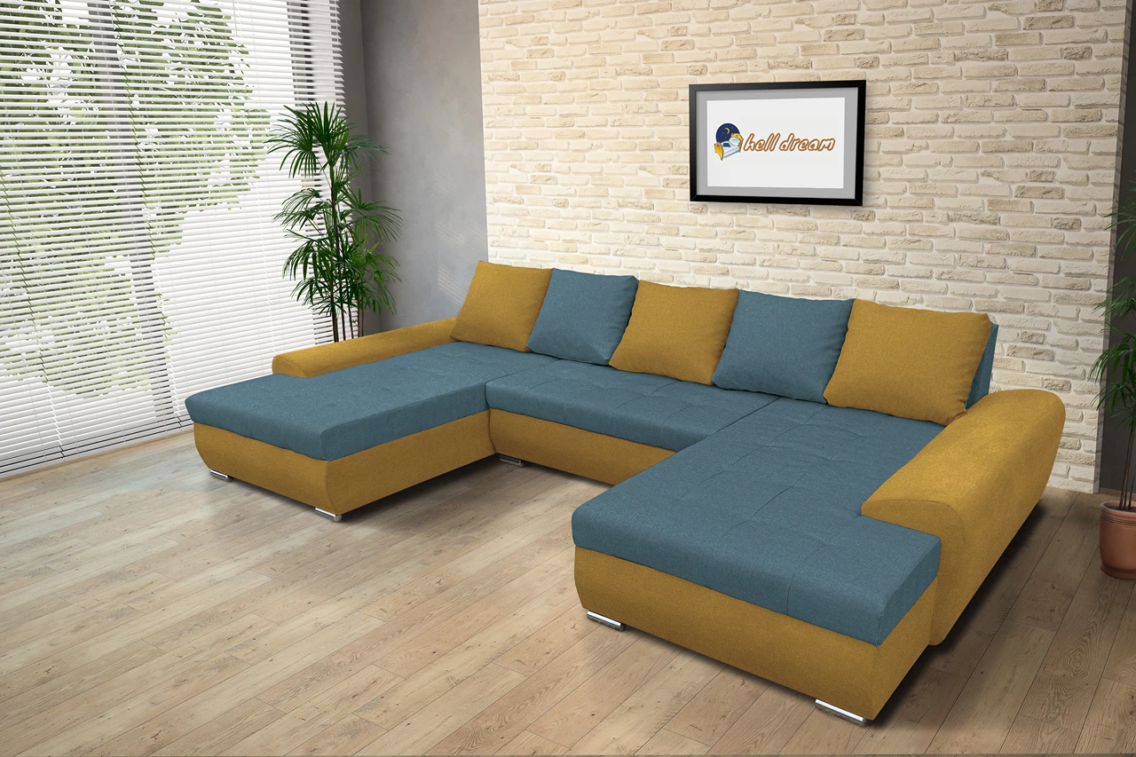 Wixy U Form őszarany és szürkés kadét ágyazható ülőgarnitúra