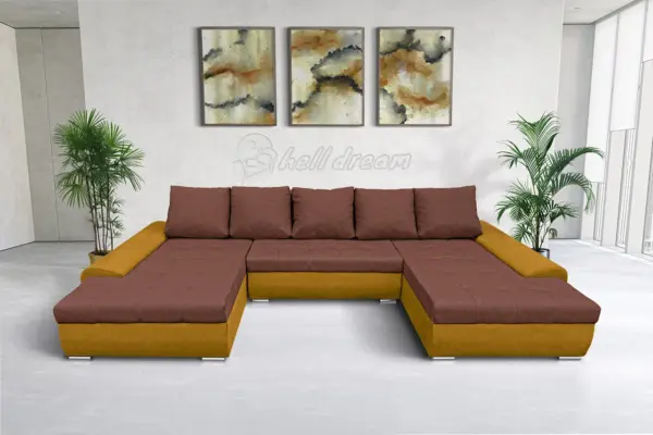 Wixy u form őszarany és toszkán vörös ágyazható ülőgarnitúra