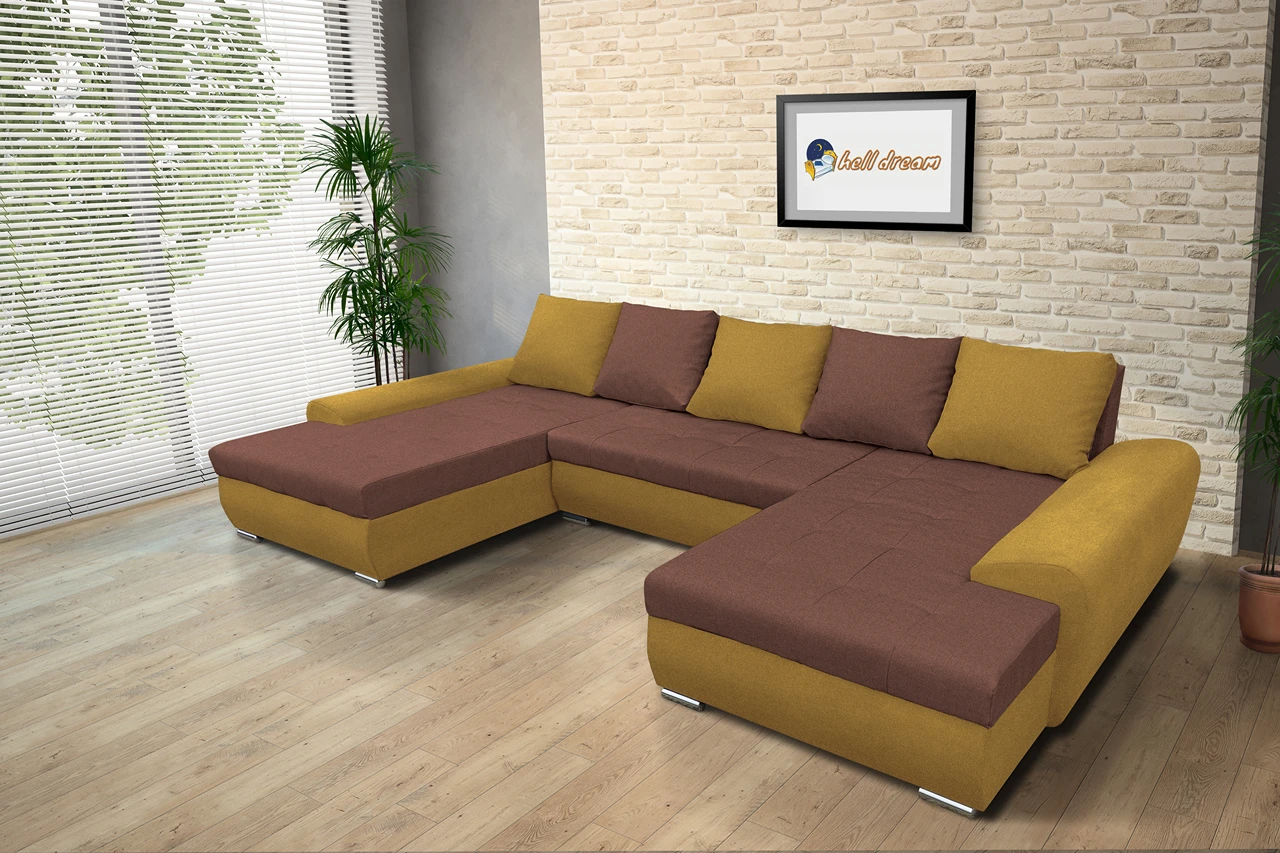 Wixy U Form őszarany és toszkán vörös ágyazható ülőgarnitúra