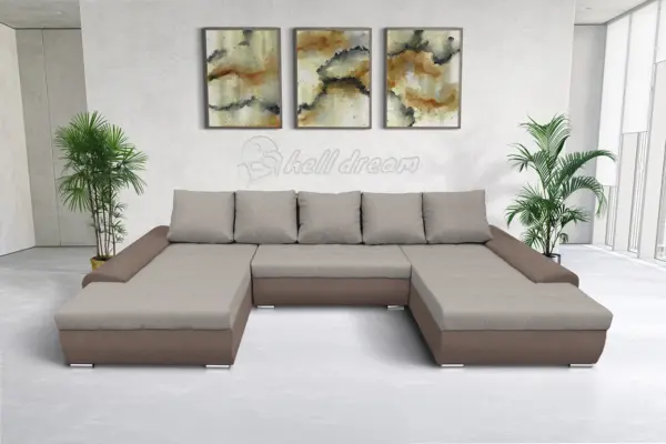 Wixy u form pasztell taupe és ezüst serlegszürke ágyazható ülőgarnitúra