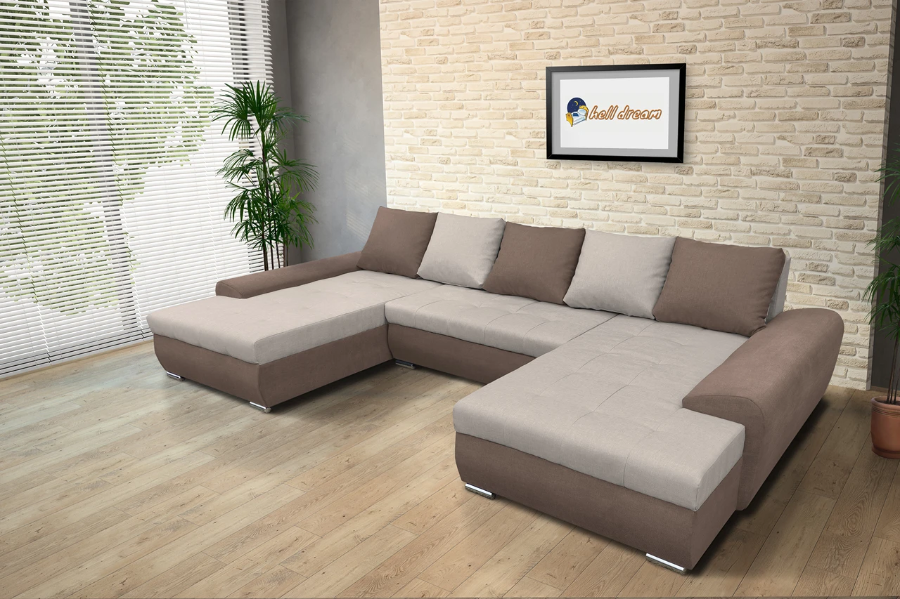 Wixy U Form pasztell taupe és ezüst serlegszürke ágyazható ülőgarnitúra