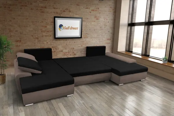 Wixy u form pasztell taupe és fekete ágyazható ülőgarnitúra csábító 2 méretben - image 3