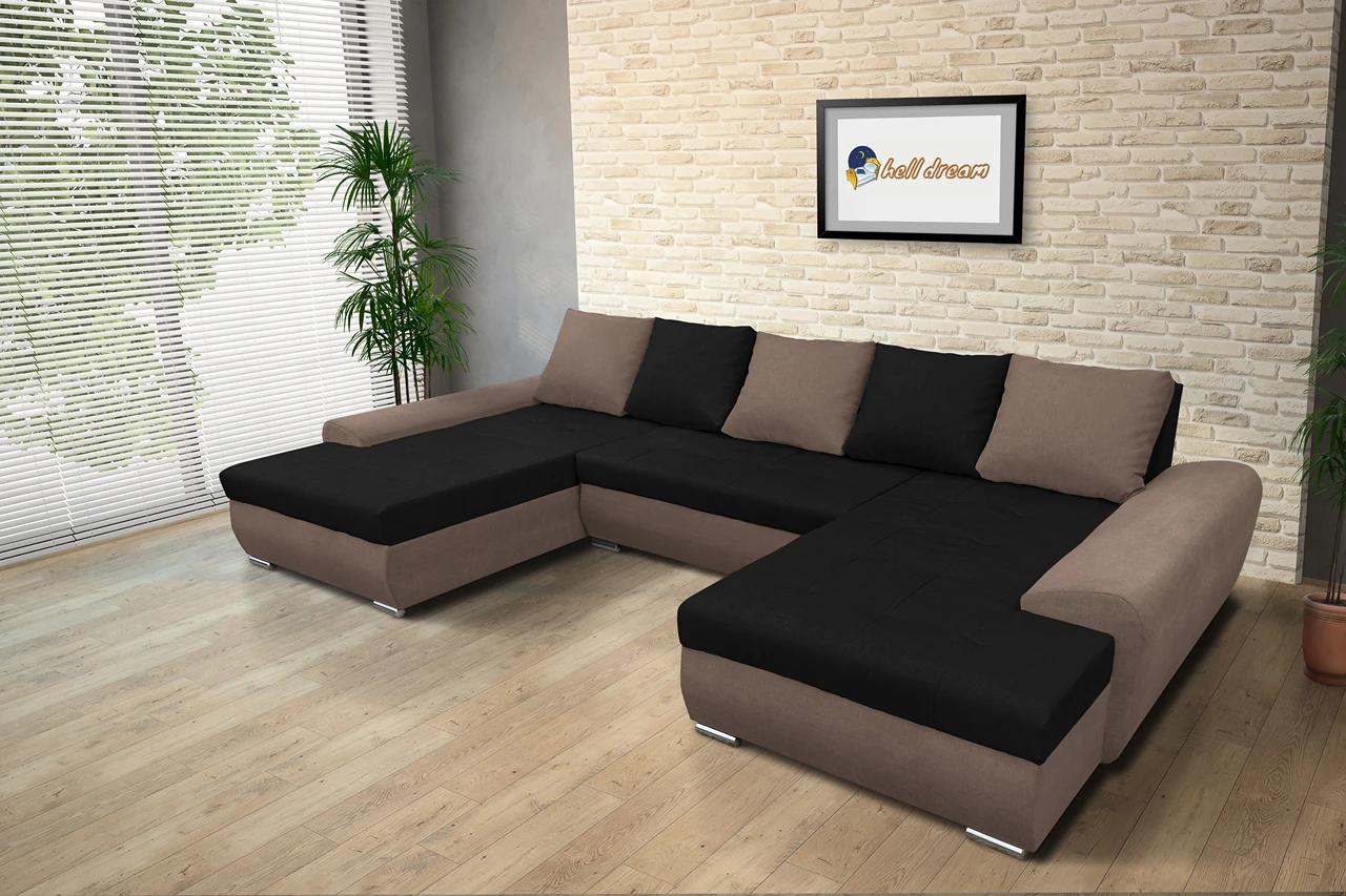 Wixy U Form pasztell taupe és fekete ágyazható ülőgarnitúra