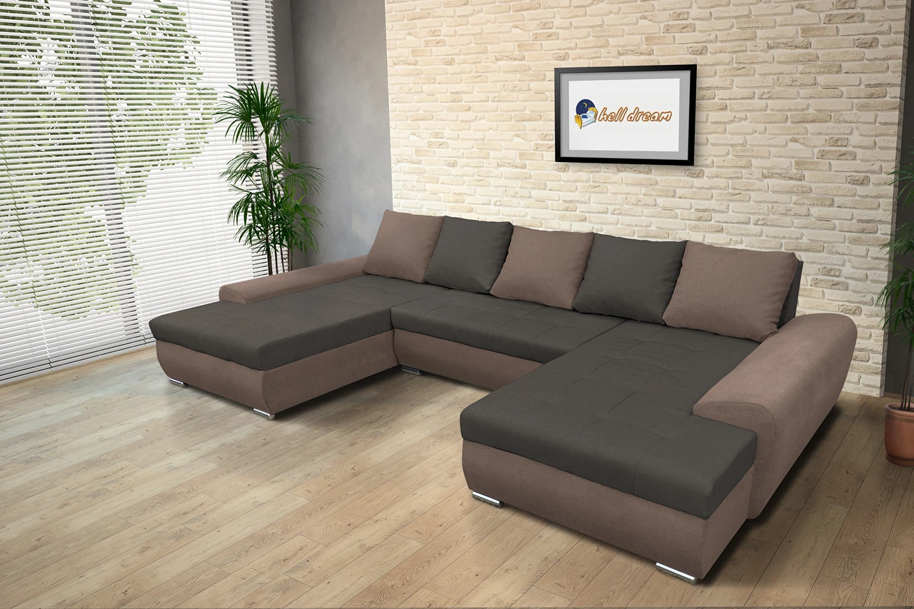 Wixy U Form pasztell taupe és kvarcszürke ágyazható ülőgarnitúra