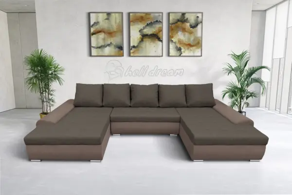 Wixy u form pasztell taupe és mély földszürke ágyazható ülőgarnitúra