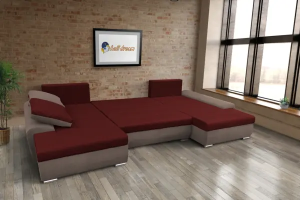 Wixy u form pasztell taupe és ódon borvörös ágyazható ülőgarnitúra