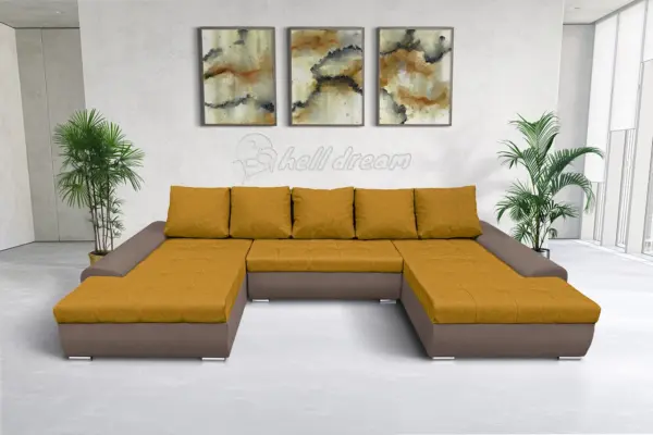 Wixy u form pasztell taupe és őszarany ágyazható ülőgarnitúra