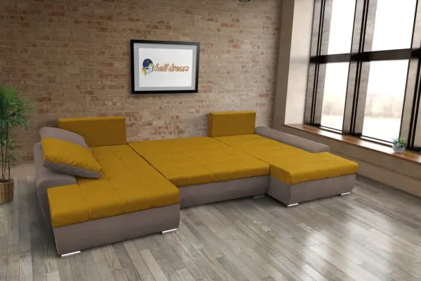 Wixy u form pasztell taupe és őszarany ágyazható ülőgarnitúra