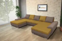 Wixy U Form pasztell taupe és őszarany ágyazható ülőgarnitúra