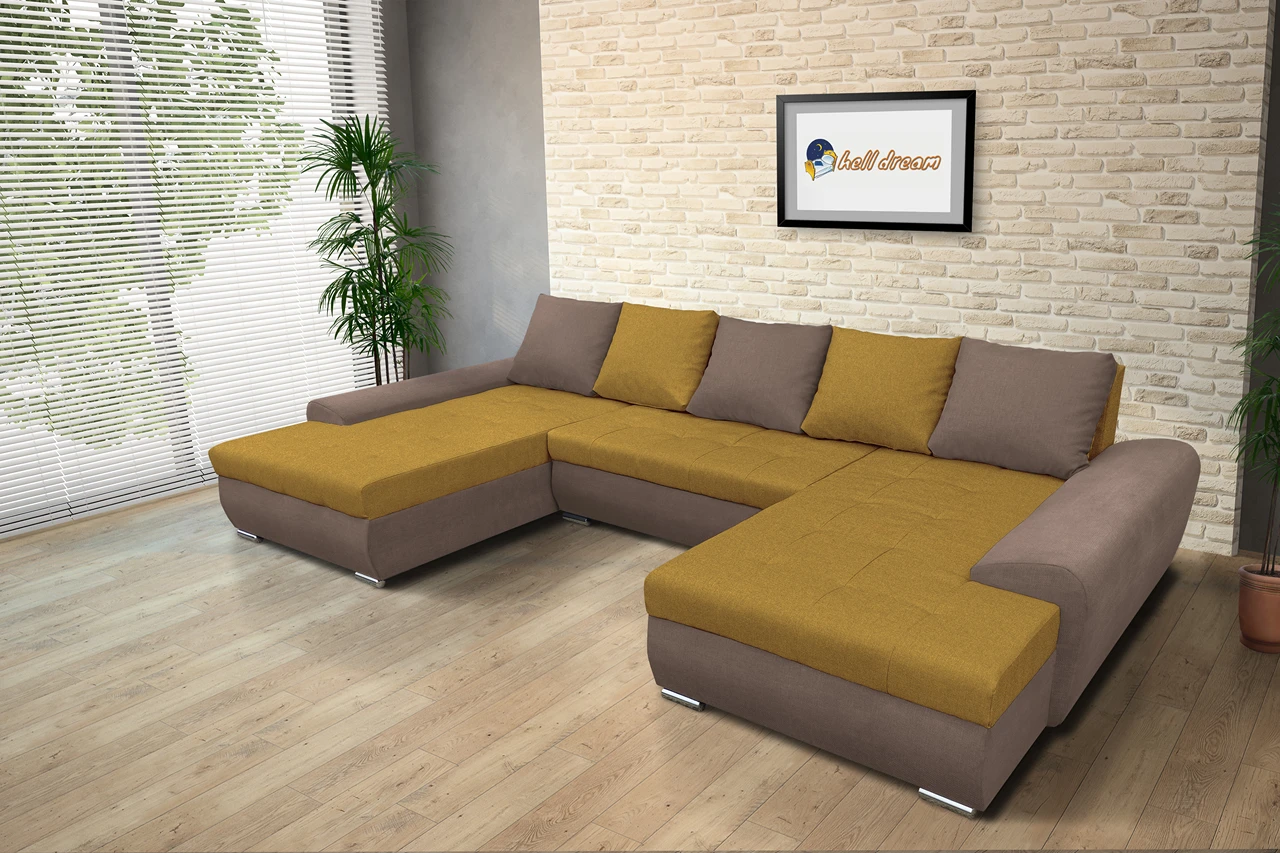 Wixy U Form pasztell taupe és őszarany ágyazható ülőgarnitúra