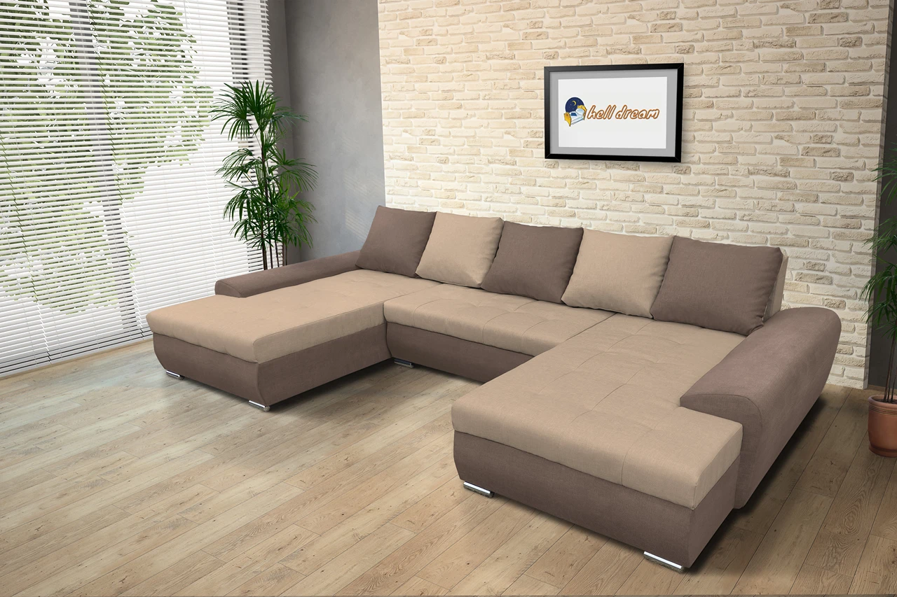 Wixy U Form pasztell taupe és világos fahéj ágyazható ülőgarnitúra