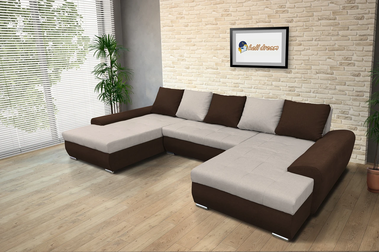 Wixy U Form sötét mahagóni és ezüst serlegszürke ágyazható ülőgarnitúra