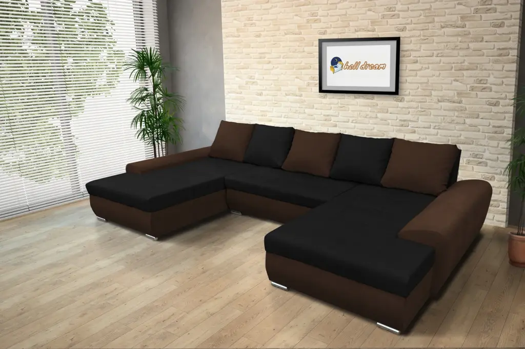 Wixy u form sötét mahagóni és fekete ágyazható ülőgarnitúra