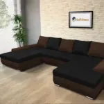 Wixy U Form sötét mahagóni és fekete ágyazható ülőgarnitúra