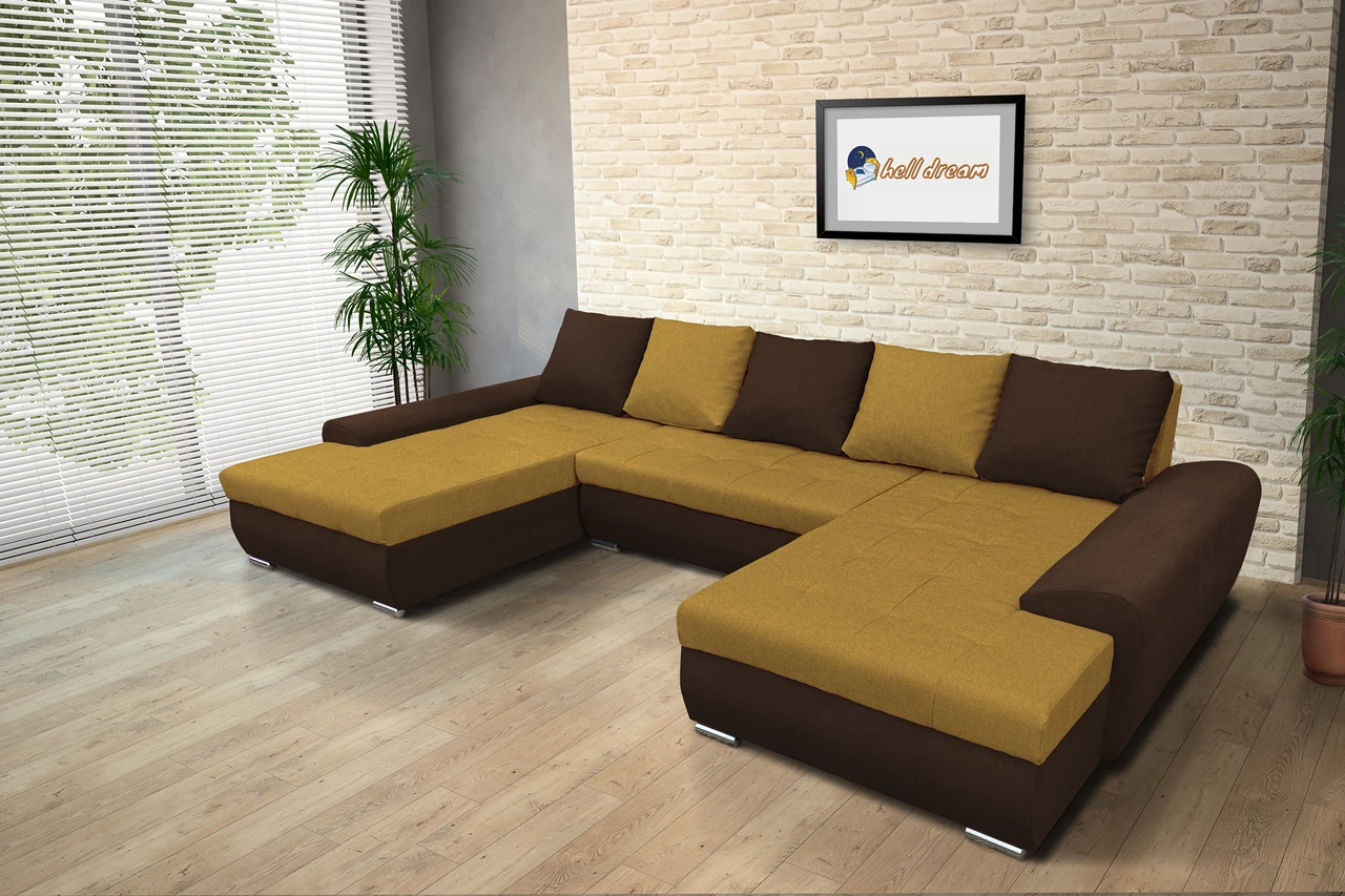 Wixy U Form sötét mahagóni és őszarany ágyazható ülőgarnitúra