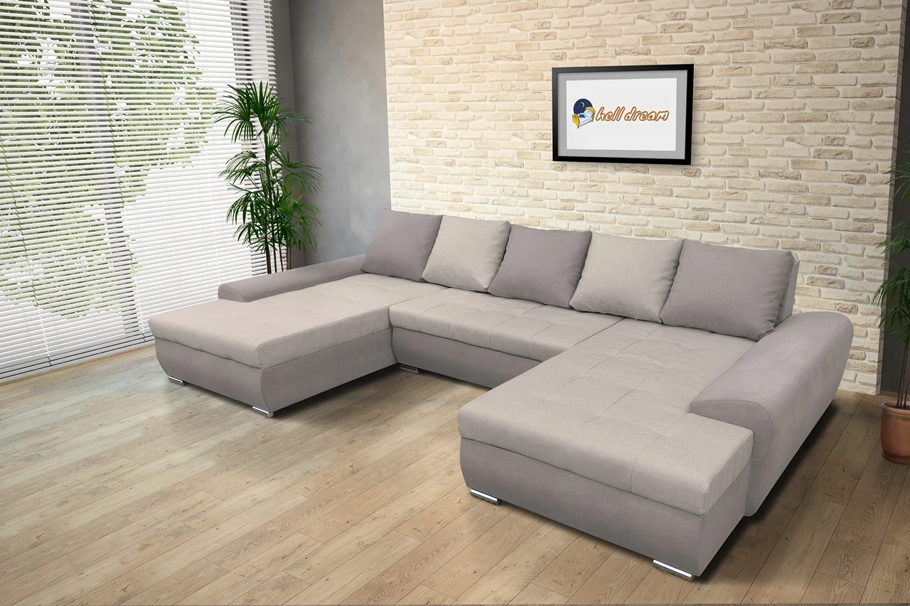 Wixy U Form szamárszürke és ezüst serlegszürke ágyazható ülőgarnitúra