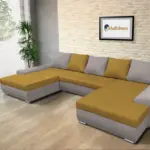 Wixy U Form szamárszürke és őszarany ágyazható ülőgarnitúra