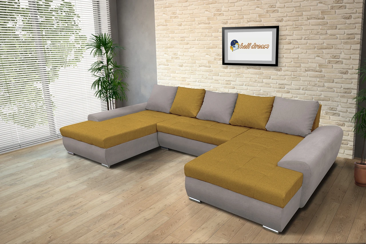 Wixy U Form szamárszürke és őszarany ágyazható ülőgarnitúra