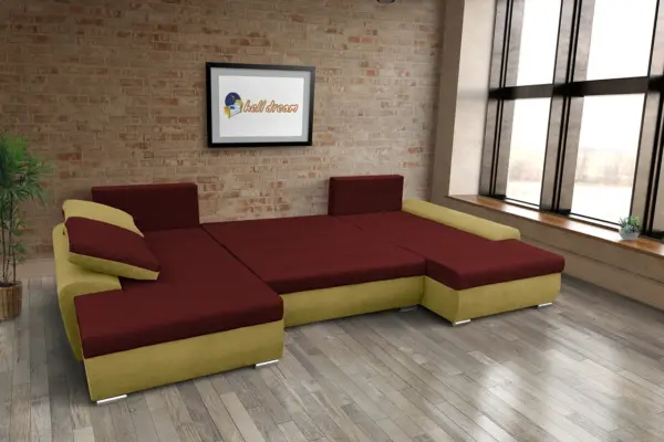 Wixy u form száraz olíva és ódon borvörös ágyazható ülőgarnitúra