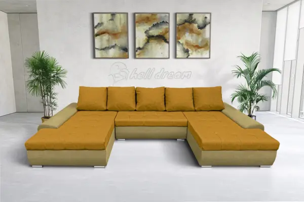 Wixy u form száraz olíva és őszarany ágyazható ülőgarnitúra