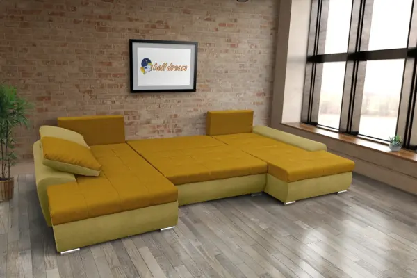 Wixy u form száraz olíva és őszarany ágyazható ülőgarnitúra