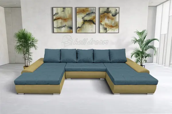 Wixy u form száraz olíva és szürkés kadét ágyazható ülőgarnitúra