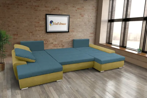 Wixy u form száraz olíva és szürkés kadét ágyazható ülőgarnitúra