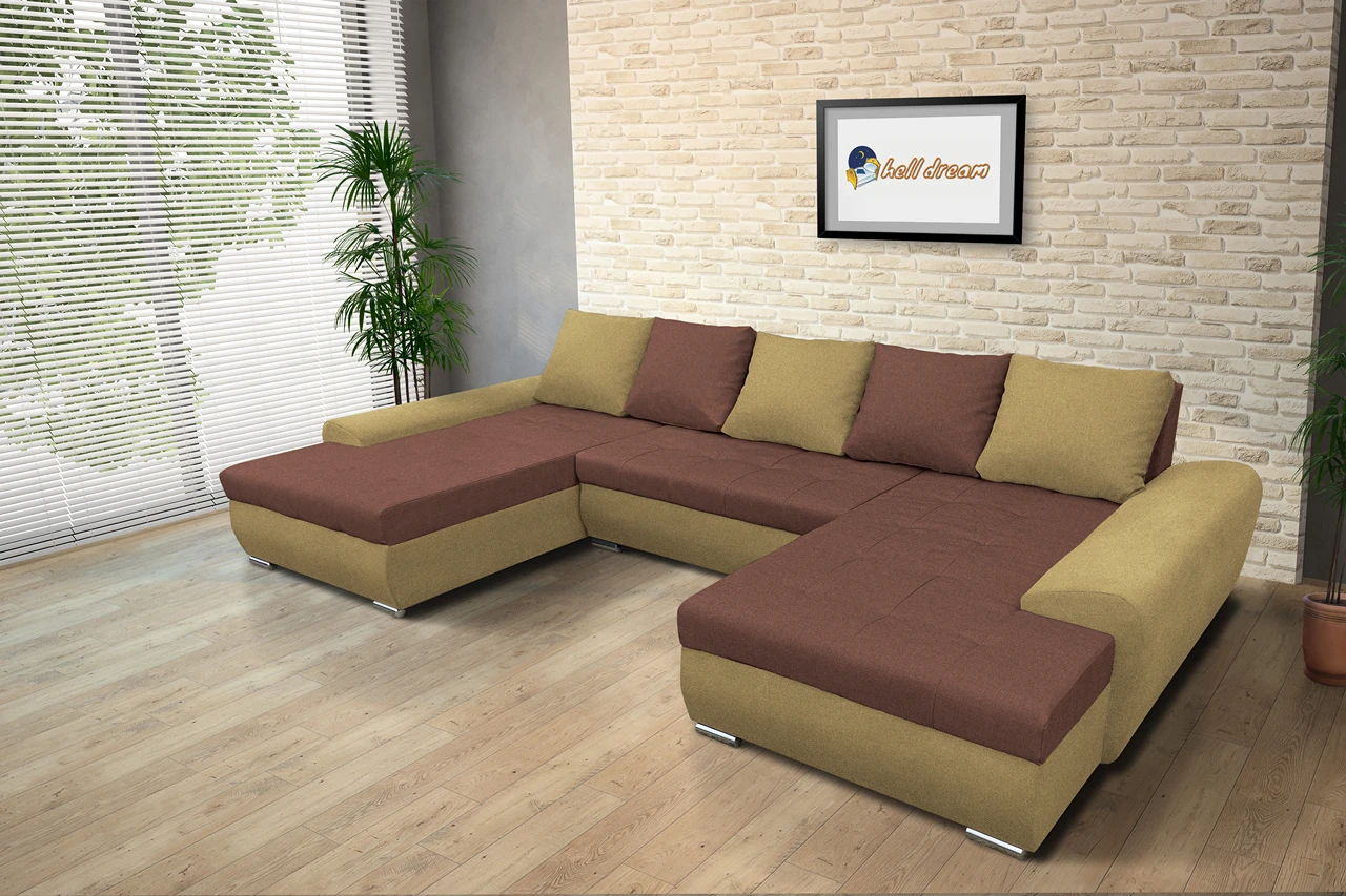 Wixy U Form száraz olíva és toszkán vörös ágyazható ülőgarnitúra