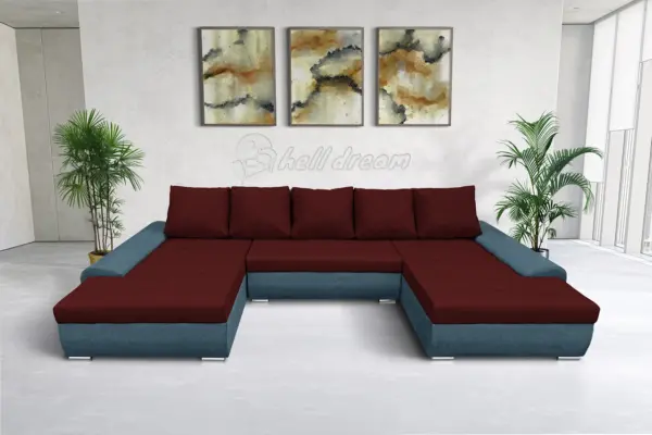 Wixy u form szürkés kadét és ódon borvörös ágyazható ülőgarnitúra