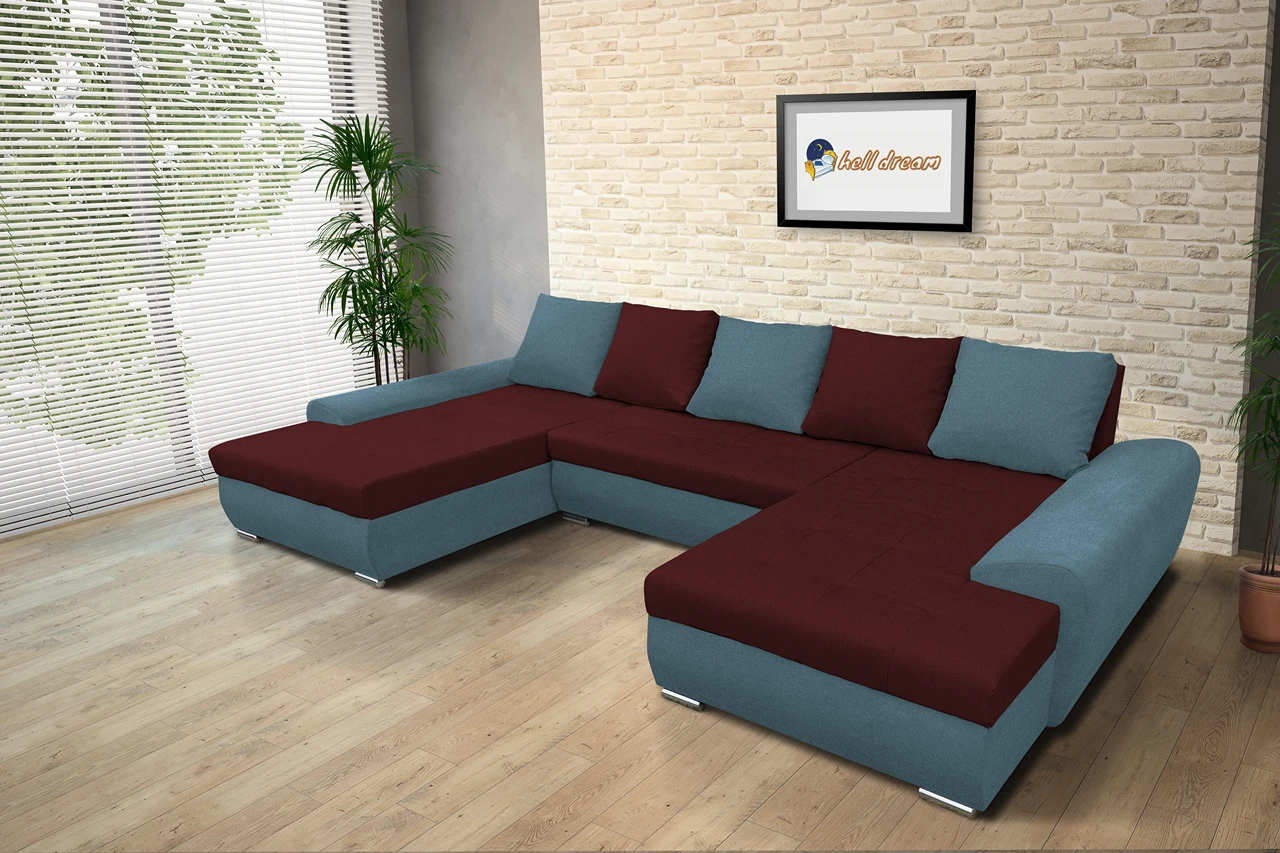 Wixy u form szürkés kadét és ódon borvörös ágyazható ülőgarnitúra Wixy u form szürkés kadét és ódon borvörös ágyazható ülőgarnitúra