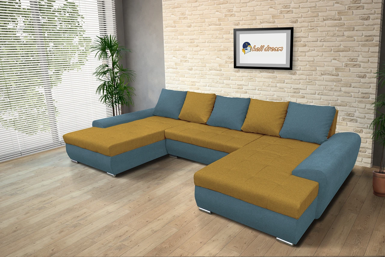 Wixy U Form szürkés kadét és őszarany ágyazható ülőgarnitúra