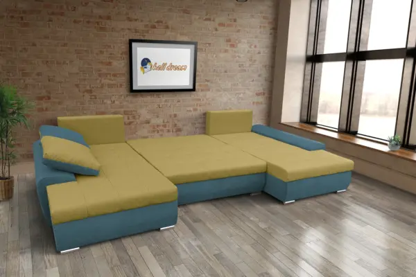 Wixy u form szürkés kadét és száraz olíva ágyazható ülőgarnitúra