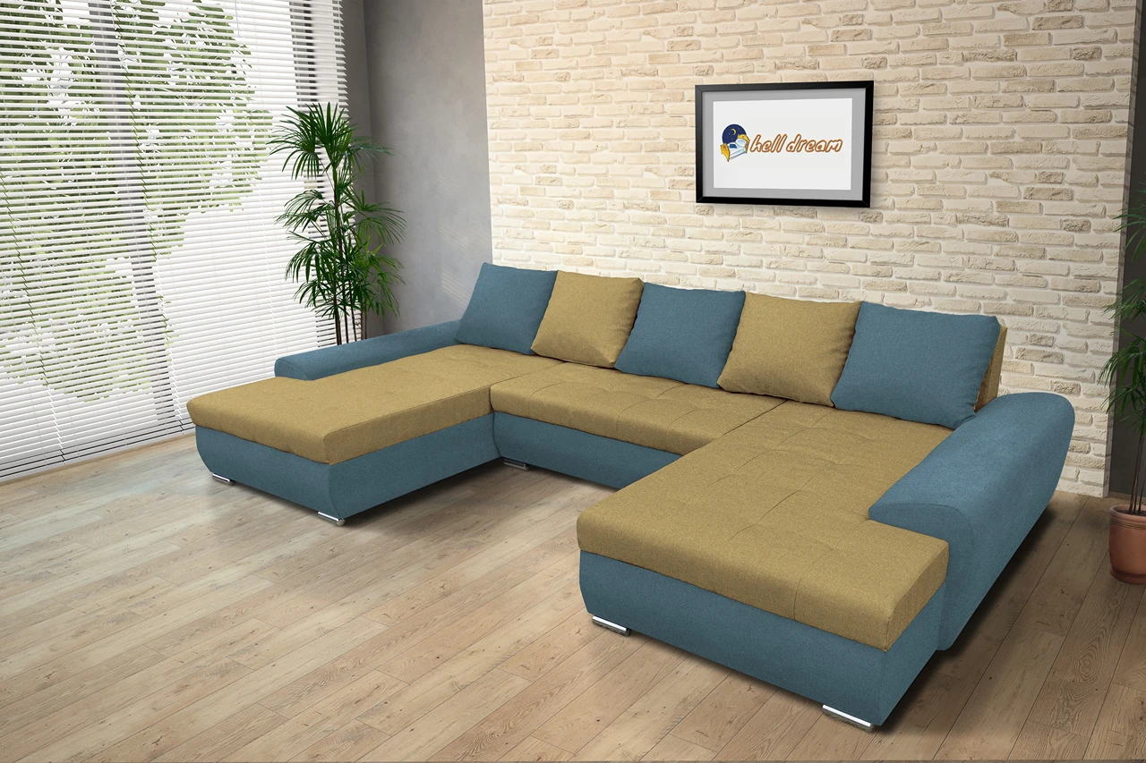 Wixy U Form szürkés kadét és száraz olíva ágyazható ülőgarnitúra