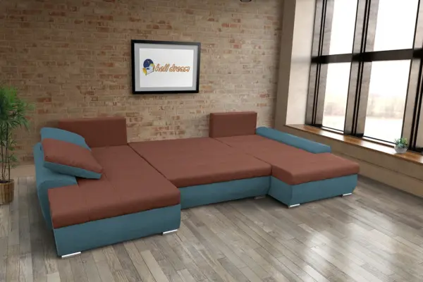 Wixy u form szürkés kadét és toszkán vörös ágyazható ülőgarnitúra