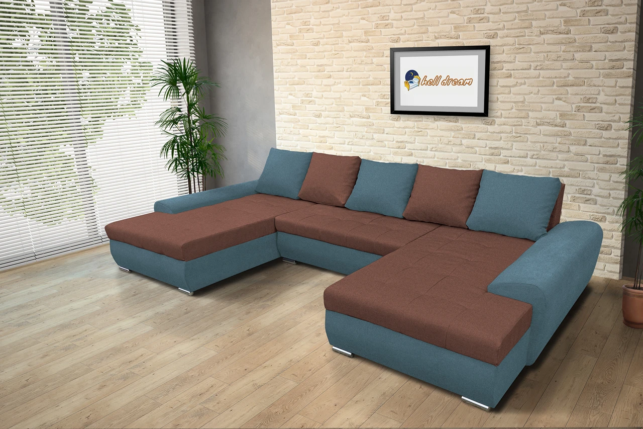 Wixy U Form szürkés kadét és toszkán vörös ágyazható ülőgarnitúra