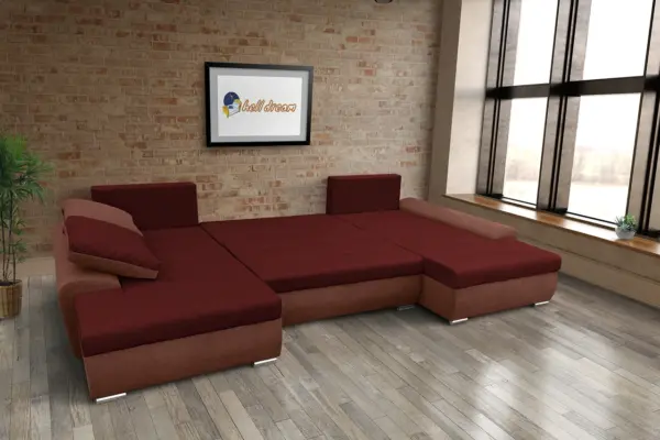 Wixy u form toszkán vörös és ódon borvörös ágyazható ülőgarnitúra