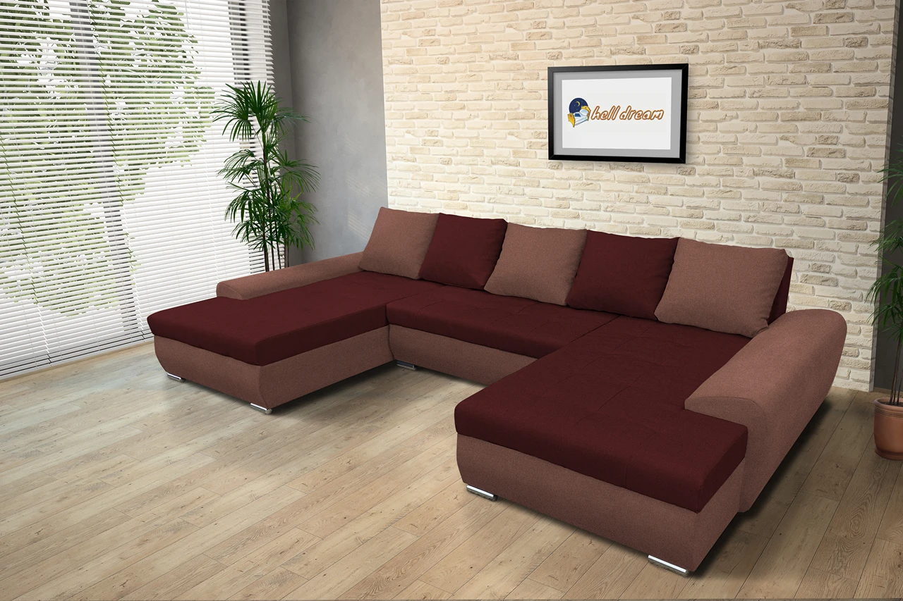 Wixy U Form toszkán vörös és ódon borvörös ágyazható ülőgarnitúra