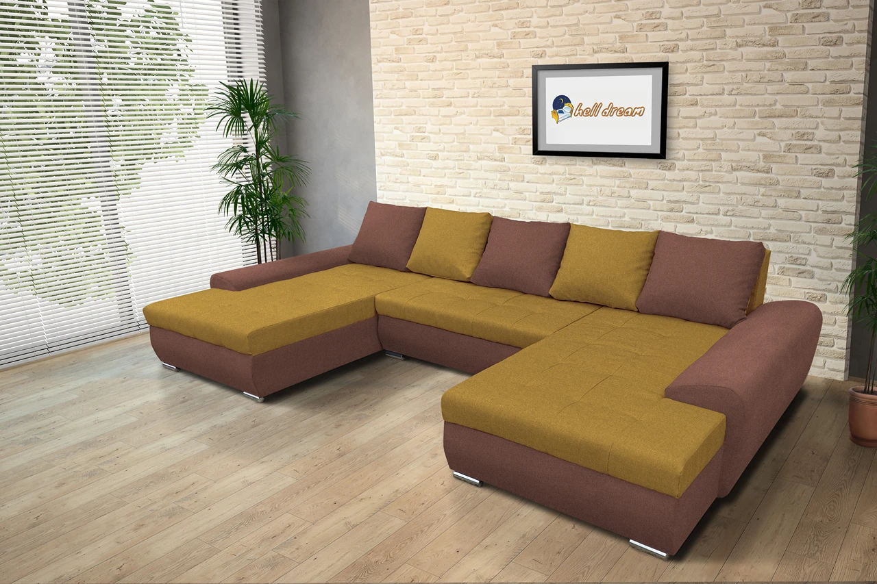 Wixy U Form toszkán vörös és őszarany ágyazható ülőgarnitúra