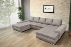 Wixy U Form világos barna zsákszövet ágyazható ülőgarnitúra