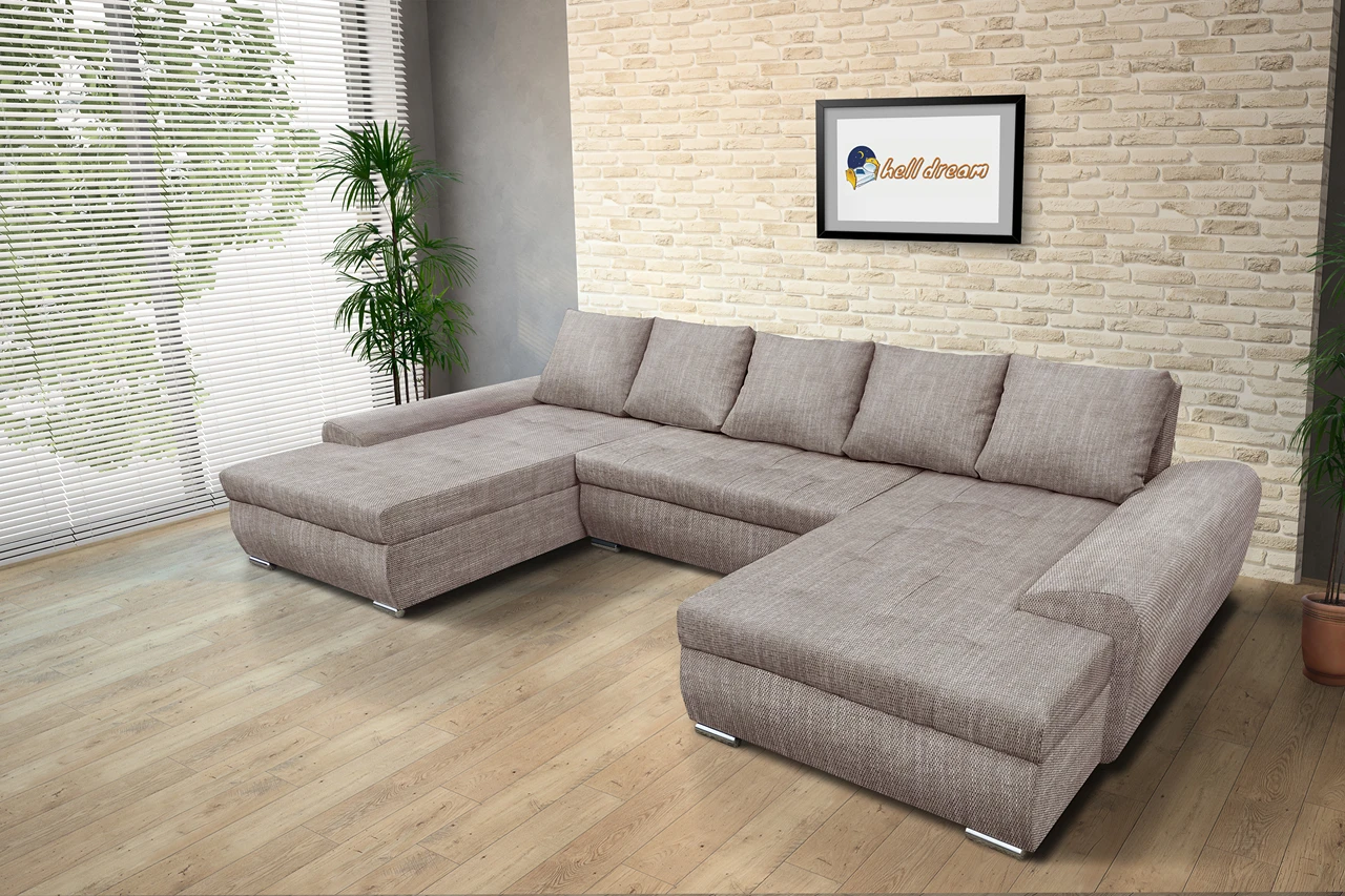 Wixy U Form világos barna zsákszövet ágyazható ülőgarnitúra