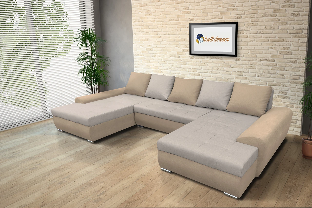 Wixy U Form világos fahéj és ezüst serlegszürke ágyazható ülőgarnitúra