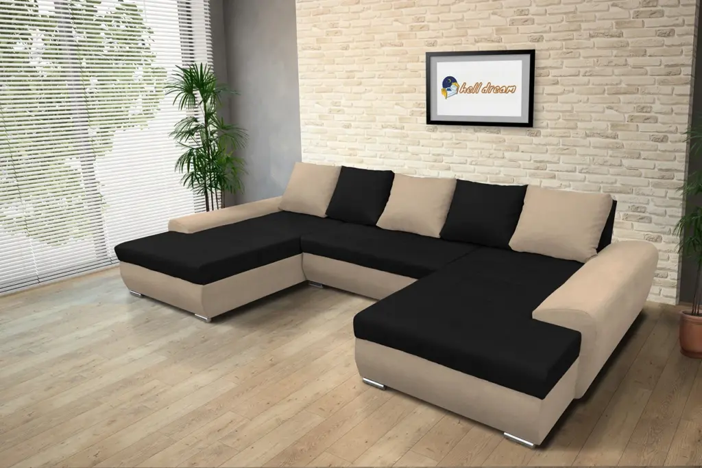 Wixy u form világos fahéj és fekete ágyazható ülőgarnitúra