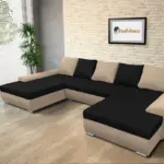 Wixy U Form világos fahéj és fekete ágyazható ülőgarnitúra